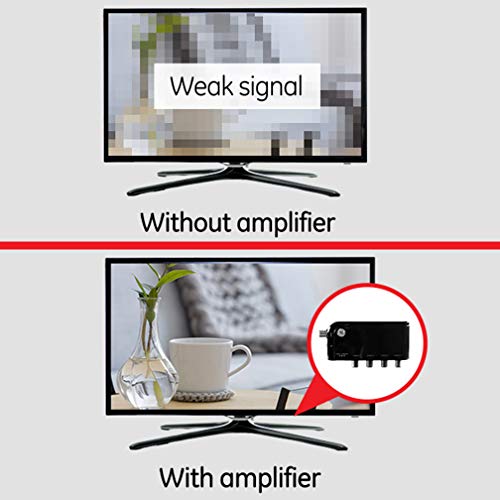 GE 4-Way HD Digital TV Antenna Amplifier, Low Noise Antenna Signal Booster, Clears Up Pixelated Low-Strength Channels, Supports Multiple HD Smart TVs, AC Adapter, Black, 34479