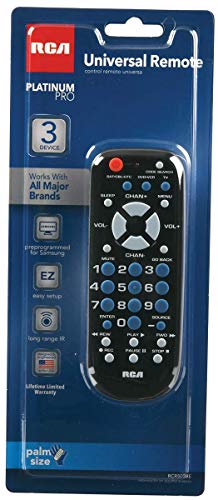 RCA 3-Device Palm-Sized Universal Remote, Long Range IR, Replaces Most Major Remote Brands, Designed for Comfort, RCR503BE