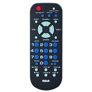 rca 3-device palm-sized universal remote, long range ir, replaces most major remote brands, designed for comfort, rcr503be