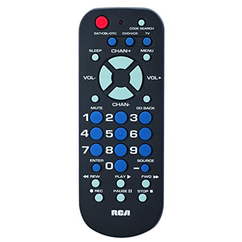 RCA 3-Device Palm-Sized Universal Remote, Long Range IR, Replaces Most Major Remote Brands, Designed for Comfort, RCR503BE