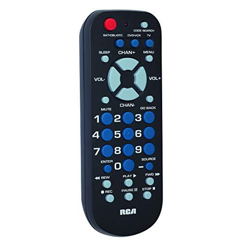 RCA 3-Device Palm-Sized Universal Remote, Long Range IR, Replaces Most Major Remote Brands, Designed for Comfort, RCR503BE