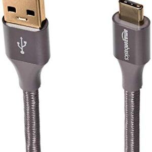 Amazon Basics Double Braided Nylon USB Type-C to Type-A 3.1 Gen 1 Charger Cable | 10 feet, Dark Gray