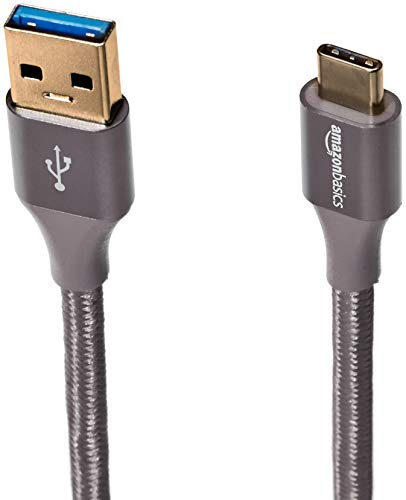 Amazon Basics Double Braided Nylon USB Type-C to Type-A 3.1 Gen 1 Charger Cable | 10 feet, Dark Gray