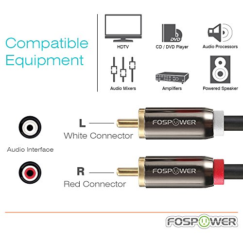 FosPower RCA Y-Adapter (6 Feet), 1 RCA Male to 2 RCA Male Y Splitter Digital Stereo Audio Cable for Subwoofer, Home Theater, Hi-Fi - Dual Shielded | 24K Gold Plated