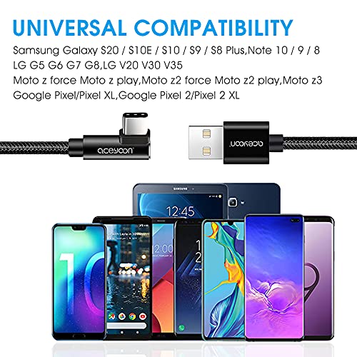 aceyoon [3 Pack] 90 Degree USB C Cable 0.6ft Short Right Angle Type C Charger Braided USBC to USB A 20cm L Shape Charging and Data Sync Cord Compatible for S10 S9 S8, P40 P30 P20, Mate 30/20, Pixel