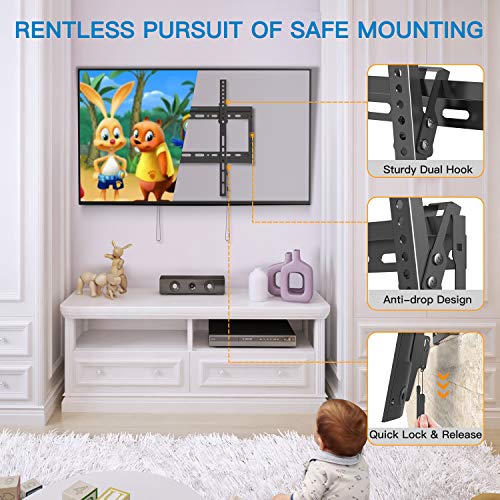 Pipishell Tilt TV Wall Mount Bracket for Most 26-55 Inch LED LCD OLED Flat Curved Screen TVs up to 99lbs Max VESA 400x400mm, Low Profile and 8 Degrees Tilting TV Mount Fits 16 inch Wood Stud spacing