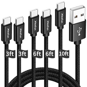 usb a to usb c cable fast charging, [5-pack, 3/3/6/6/10 ft] cleefun type c fast charger power cord compatible with samsung galaxy note 9 10 20, s9 s10 s20 s21 ultra s10e, ps5 controller, nylon braided