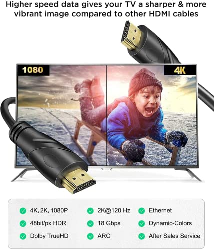 Jorenca 4K HDMI Cable 50FT (HDMI 2.0,18Gbps) Ultra High Speed Gold Plated Connectors,Ethernet Audio Return,Video 4K,FullHD1080p 3D Compatible with Xbox Playstation Arc PS3 PS4 PS9 PC HDTV - Black