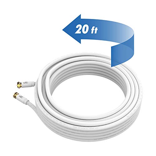 Coaxial Cable (20 ft) Triple Shielded - RG6 Coax TV Cable Cord Wire in-Wall Rated - Digital Audio Video with Male F Gold Plated Connectors -20 feet