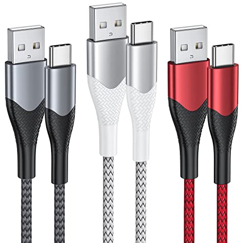 Type C Charger Cable Fast Charging 6FT 3Pack Nylon Braided USB C Cord Compatible with Samsung Galaxy S22 S21 S20 S10 S9 S8 Z Flip 4 3 A53 A50 A42 A32 A22 A20 A14 A13 A12 A11, LG, Moto, PS5, Tablet