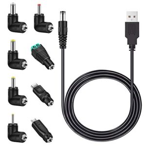 merom universal 5v dc power cable, usb to dc 5.5×2.1mm charging cord plug with 8 connector tips(5.5×2.5, 4.8×1.7, 4.0×1.7, 3.5×1.35, 2.5×0.7, micro usb, type-c, universal connector)