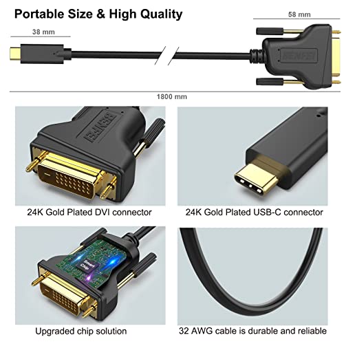 USB C to DVI Cable, Benfei USB Type-C to DVI Cable [Thunderbolt 3] Compatible for MacBook Pro 2019/2018/2017, Samsung Galaxy S9/S8, Surface Book 2, Dell XPS 13/15, Pixelbook and More - 6 Feet
