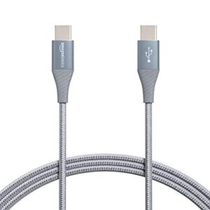 amazon basics aluminum braided 100w usb-c to usb-c 2.0 cable with power delivery – 6-foot, gray