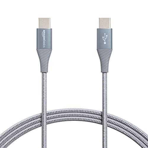 Amazon Basics Aluminum Braided 100W USB-C to USB-C 2.0 Cable with Power Delivery - 6-Foot, Gray