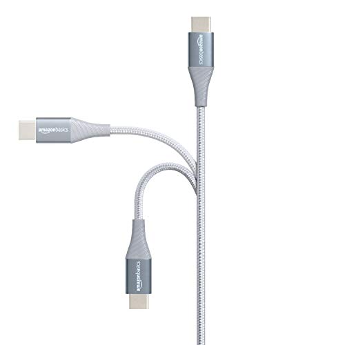 Amazon Basics Aluminum Braided 100W USB-C to USB-C 2.0 Cable with Power Delivery - 6-Foot, Gray