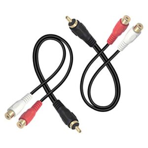 vcelink rca y splitter (8 inch), 1 male to 2 female stereo audio cable, gold plated dual rca female adapter for subwoofer, car radio, amplifier, tv, digital audio, 2 pack