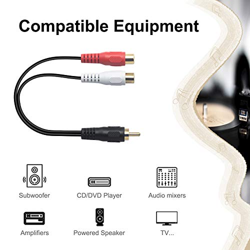 VCELINK RCA Y Splitter (8 Inch), 1 Male to 2 Female Stereo Audio Cable, Gold Plated Dual RCA Female Adapter for Subwoofer, Car Radio, Amplifier, TV, Digital Audio, 2 Pack