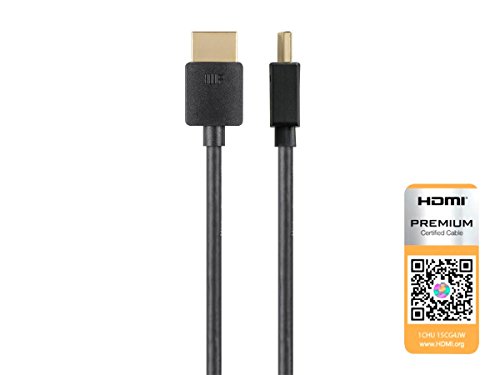 Monoprice High Speed HDMI Cable - 1 Feet - Black| Certified Premium, 4K@60Hz, HDR, 18Gbps, 36AWG, YUV, 4:4:4 - Ultra Slim Series