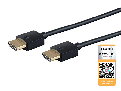 Monoprice High Speed HDMI Cable - 1 Feet - Black| Certified Premium, 4K@60Hz, HDR, 18Gbps, 36AWG, YUV, 4:4:4 - Ultra Slim Series