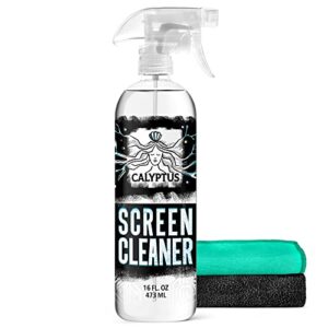 calyptus screen cleaner spray and pixel shining screen cloths kit | plant based power | usa made | ipad, tv, tablet, computer, monitor cleaning, 16 ounces + 2 microfiber (pack of 1)