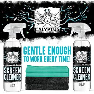 Calyptus Screen Cleaner Spray and Pixel Shining Screen Cloths Kit | Plant Based Power | USA Made | iPad, TV, Tablet, Computer, Monitor Cleaning, 16 Ounces + 2 Microfiber (Pack of 1)