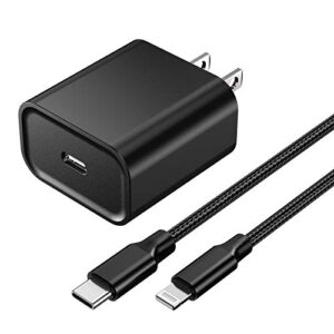 [apple mfi certified] iphone fast charger, veetone 20w pd type c power wall charger plug with 6ft nylon braided usb-c to lightning quick charging sync cable for iphone 14/13/12/11/xs/xr/x/ipad/airpods