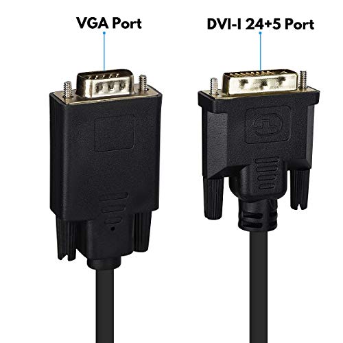 DVI to VGA Cable, DVI-D 24+1 to VGA 6 Feet Cable Male to Male Gold-Plated Cord for Computer, PC Host, Laptop, Graphics Card to HDTV, LG HP Dell Monitor, Display Screen and Projector