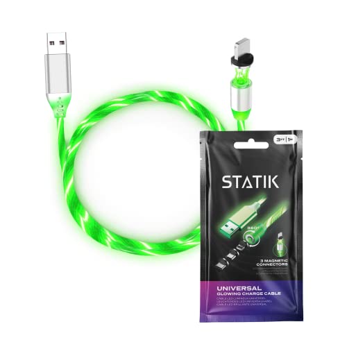 Statik GloBright Universal Light-Up Cable - Magnetic Smart Fast Charging Charger with Durable Nylon Braid - Lights up in The Dark (Green)