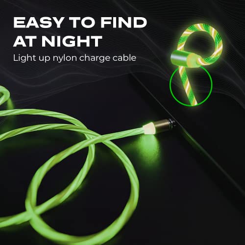 Statik GloBright Universal Light-Up Cable - Magnetic Smart Fast Charging Charger with Durable Nylon Braid - Lights up in The Dark (Green)