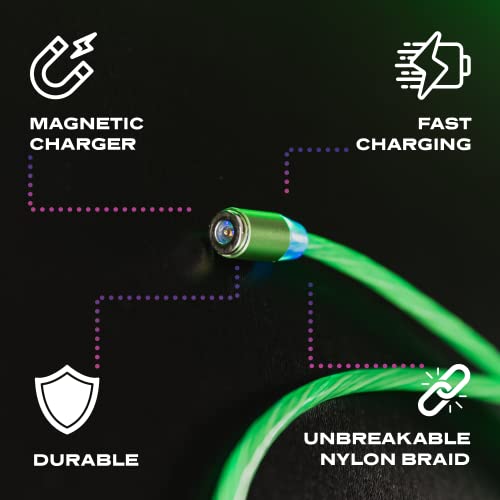 Statik GloBright Universal Light-Up Cable - Magnetic Smart Fast Charging Charger with Durable Nylon Braid - Lights up in The Dark (Green)