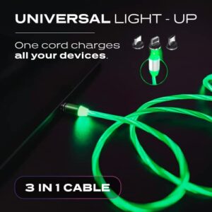 Statik GloBright Universal Light-Up Cable - Magnetic Smart Fast Charging Charger with Durable Nylon Braid - Lights up in The Dark (Green)