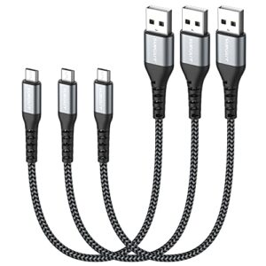 sunguy micro usb cable 1ft[3pack] short braided usb 2.0 micro fast charging and data sync cord for samsung galaxy s7 edge s6,moto g5 g5s plus,sony xperia z3 z5