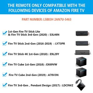 Replacement L5B83H 2AN7U-5463 Voice Remote for Amazon Fire TV Cube 1st-Gen EX69VW & 2nd-Gen A78V3N; Fire TV Stick 4K 1st-Gen E9L29Y 2nd-Gen LY73PR & 3rd-Gen S3L46N; Fire TV 3rd-Gen Pendant LDC9WZ