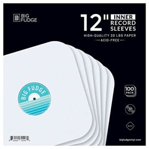 big fudge vinyl record inner sleeves 100x | made from heavyweight & acid free paper | album covers with round corners for easy insert | slim record jackets to protect your lps & singles | 12″