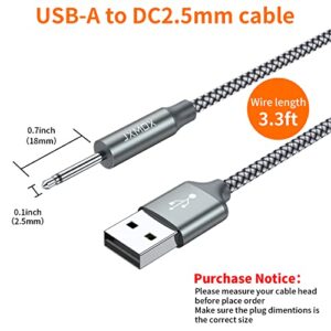 JXMOX USB Charger Cord 2.5mm, (2-Pack 3ft) Replacement DC Charging Cable (Grey)