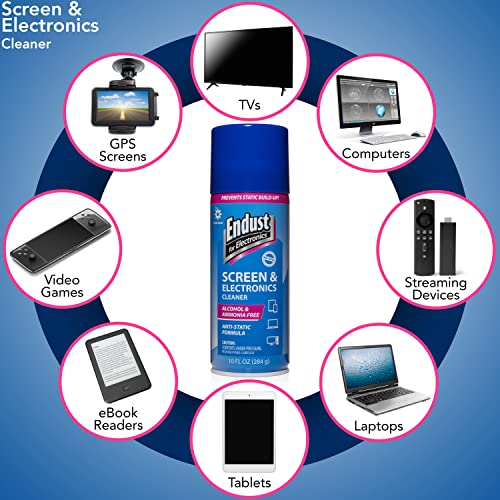 Endust for Electronics; Anti-Static Screen & Electronics Multi-Surface Cleaning Spray; Foaming, Streak & Residue Free; Ammonia & Alcohol Free, Oil & Wax Free; 10 oz. Aerosol (096010)