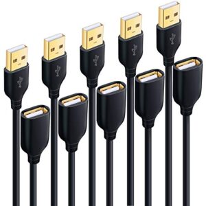 USB Extension Cable, Besgoods [5Pack] 10 ft Extra Long Type A Male to Female USB 2.0 Extender Cord USB A Charging & Data Transfer for Keyboard, Mouse, Printer, Flash Drive, Hard Drive, Phone - Black