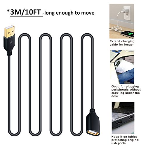 USB Extension Cable, Besgoods [5Pack] 10 ft Extra Long Type A Male to Female USB 2.0 Extender Cord USB A Charging & Data Transfer for Keyboard, Mouse, Printer, Flash Drive, Hard Drive, Phone - Black