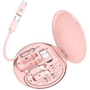 multi usb charging adapter cable kit, usb c to lighting adapter box, conversion set usb a & type c to male micro/type c/lightning, data transfer, card storage, tray eject pin, phone holder (pink)