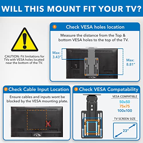 Mount-It! MI-LCDCM Kitchen Under Cabinet Mount TV Ceiling Mount Folding Bracket, 90 Degree Tilt, Fold Down, Swivel for 13 to 23 inch LCD, TV, LED, Monitor, Flat Screens up to VESA 100x100