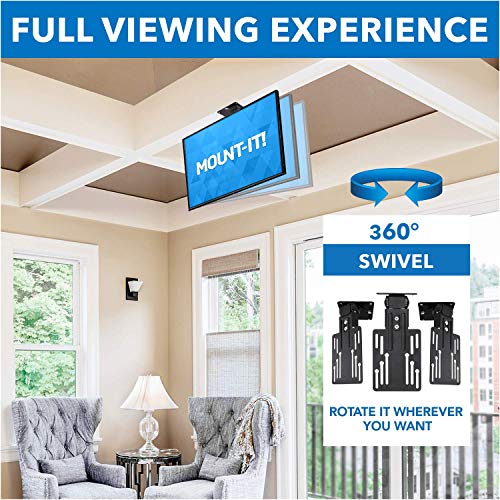 Mount-It! MI-LCDCM Kitchen Under Cabinet Mount TV Ceiling Mount Folding Bracket, 90 Degree Tilt, Fold Down, Swivel for 13 to 23 inch LCD, TV, LED, Monitor, Flat Screens up to VESA 100x100