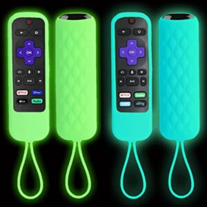 2 Pack Case for Roku Express/Streaming Stick/Premiere - Silicone Remote Cover for TCL Hisense Roku TV Remote Sleeve Skin Smart TV Remote Control Replacement Cover Case Glow in The Dark - Blue Green