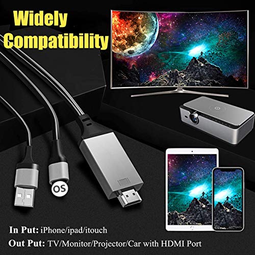 [Apple MFi Certified]Compatible with iPhone iPad to HDMI Adapter Cable,1080P Digital AV Connector Cord for iPhone12/11/11pro max/XR/XS/X/8/7 iPad Pro Air Mini iPod to TV/Projector/Monitor-6.6ft Black