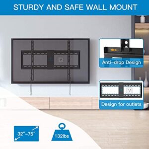 PERLESMITH Fixed TV Wall Mount Bracket Low Profile for 32-82 inch LED, LCD, and OLED Flat Screen TVs - Fits 16”- 24” Wood Studs, Fixed TV Mount with VESA 600 x 400mm Holds up to132lbs (PSLLK1), Black