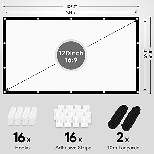 Projector Screen 120 inch, Osoeri 4K 16:9 HD Rear Front Projector Screen Anti-Crease Foldable Projection Screen Double-Sided Portable Outdoor Indoor Projector Screen for Movie Home Theater Yard Travel