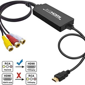 Tackston RCA to HDMI Converter, 1080P RCA Composite AV to HDMI Video Converter Cable Compatible with Wii NES N64 PS2 Xbox 360 Sega Genesis VHS VCR DVD Players to Modern TV