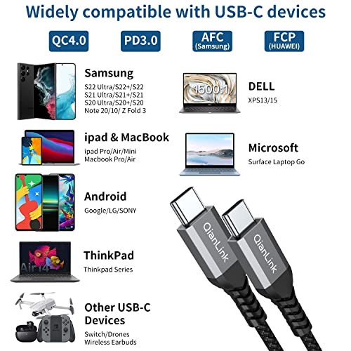 USB-C to USB-C Cable 60W (2-Pack 3.3ft), USBC Type C Fast Charging Charger Cord for Samsung Galaxy S23 S22 S21 S20 Ultra, Note 20 10, MacBook Air/Pro, iPad Pro, iPad Air4, iPad Mini 6, Pixel, Switch