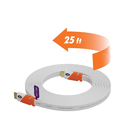 Ultra Clarity Cables Flat HDMI Cable 25ft - High Speed Hdmi Cord - Supports Ethernet 4K 3D 2160p - HDMI Latest Standard - CL3 Rated - 25 Feet