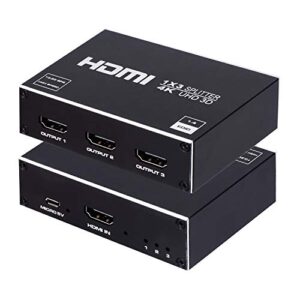 1×3 hdmi splitter, 1 in 3 out hdmi splitter audio video distributor box support 3d & 4k x 2k compatible for hdtv, stb, dvd, ps3, projector etc