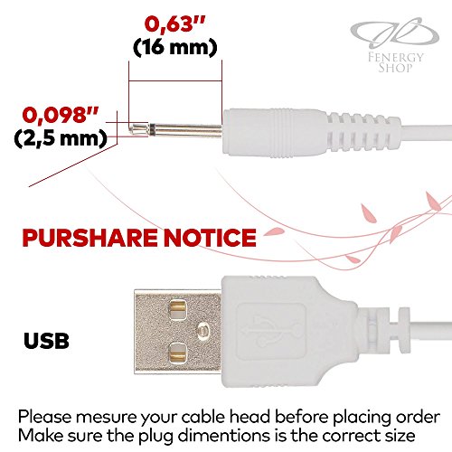 FENERGY SHOP Replacement DC Charging Cable | USB Charger Cord - 2.5mm (White) - Fast Charging